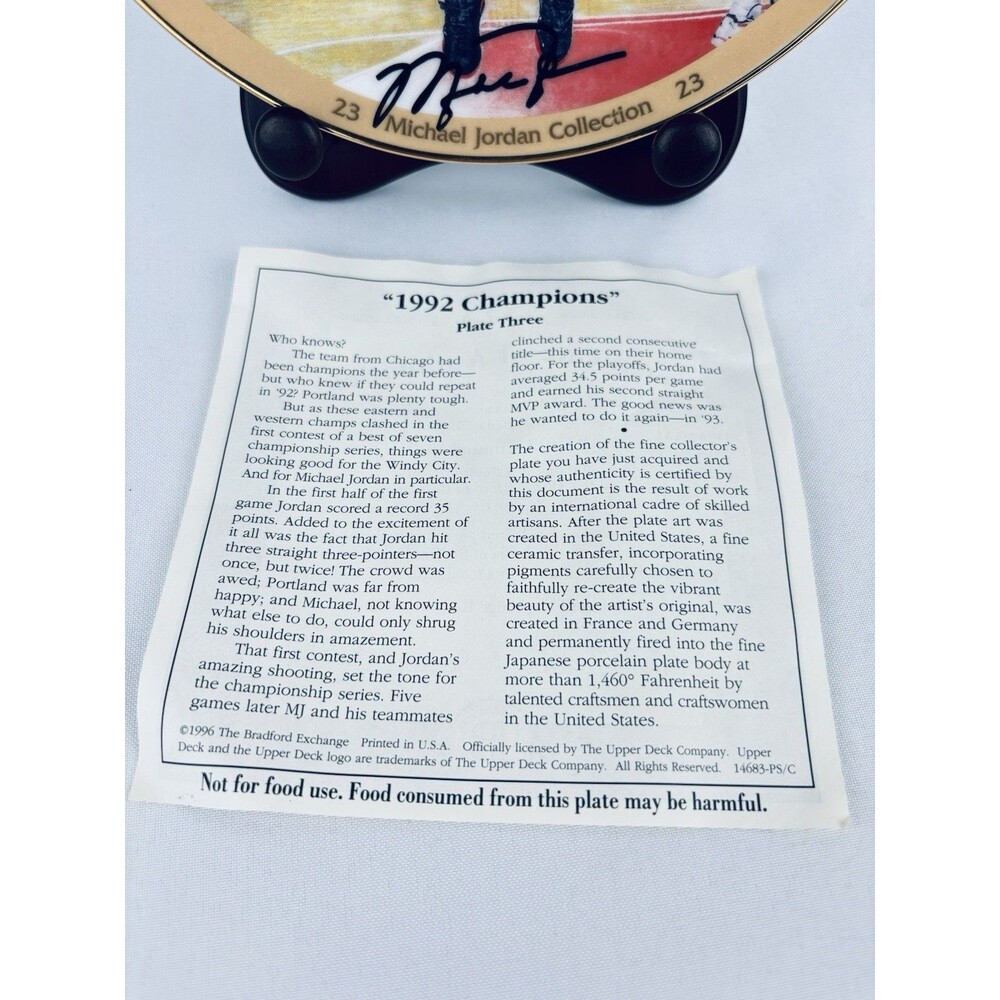 Michael Jordan 1992 Champions Collectors Plate Upper Deck Card Bradford Exchange - Picture 4 of 8